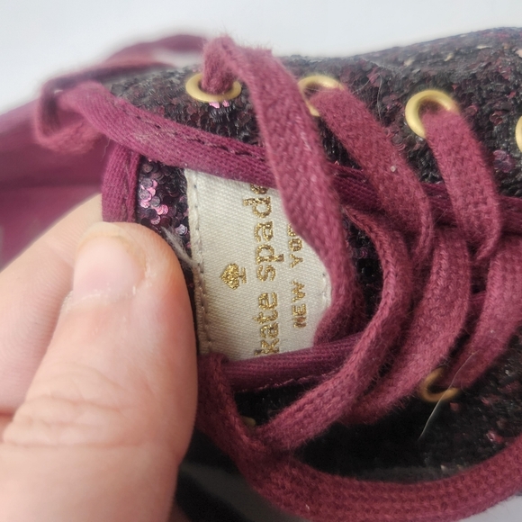 Kate Spade New York X Keds Deep Cherry Lace Up Glitter Sneakers Size 8.5 Formal - Picture 7 of 10